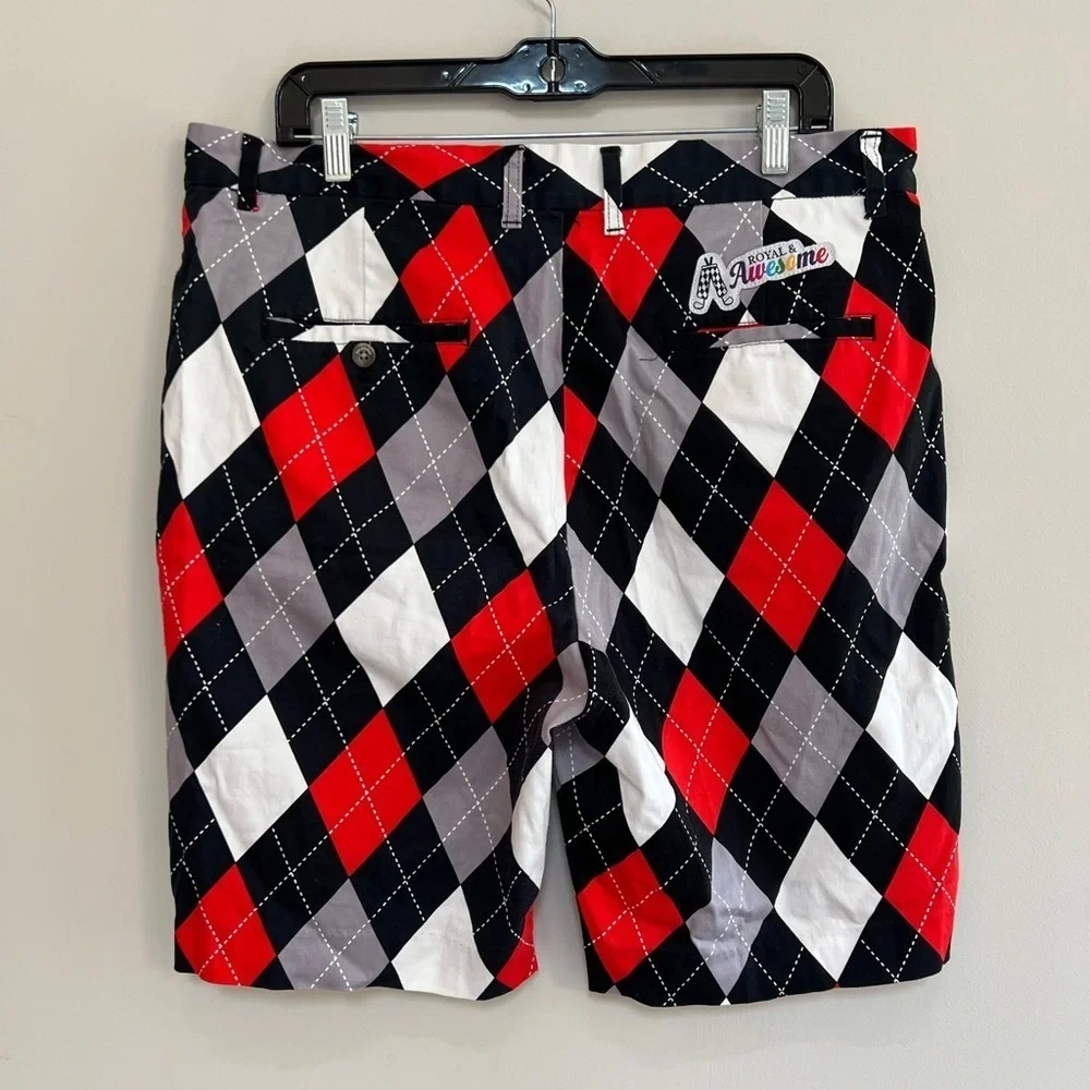 Royal & Awesome Diamonds in the Rough Golf Shorts, Red and Black, size 38